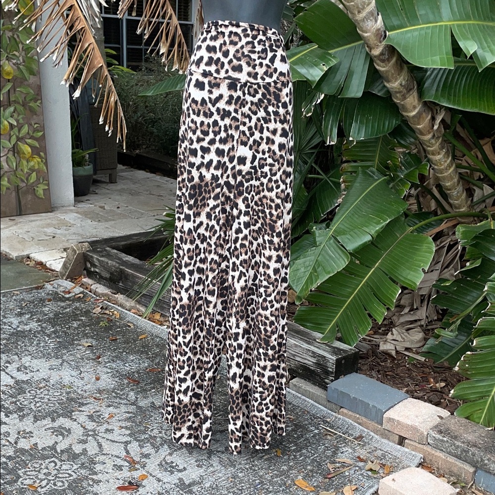 fold over or drop waste leopard print wide leg pants